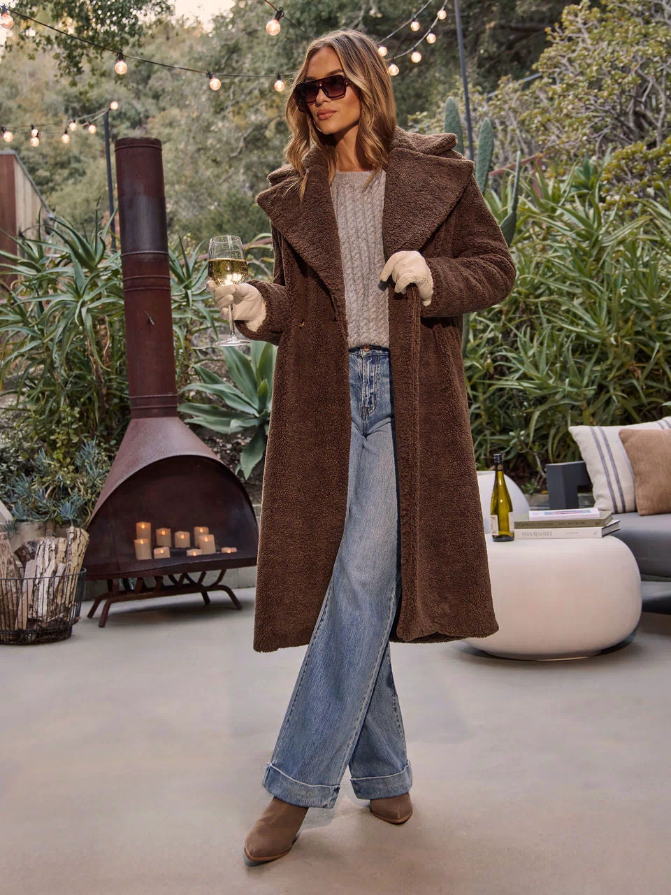 Chocolate % Yulissa Pocketed Teddy Coat-1