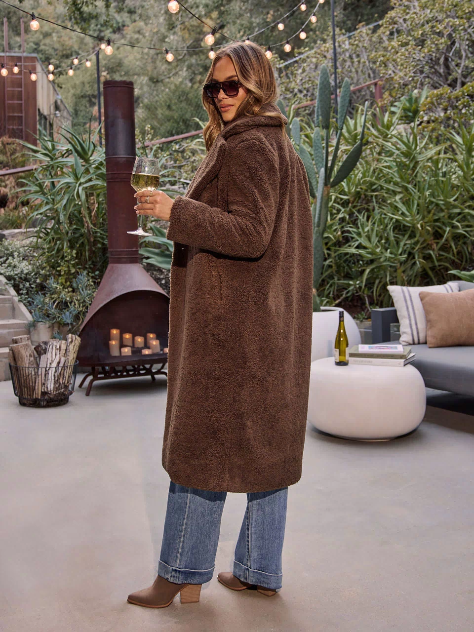 Chocolate % Yulissa Pocketed Teddy Coat-4
